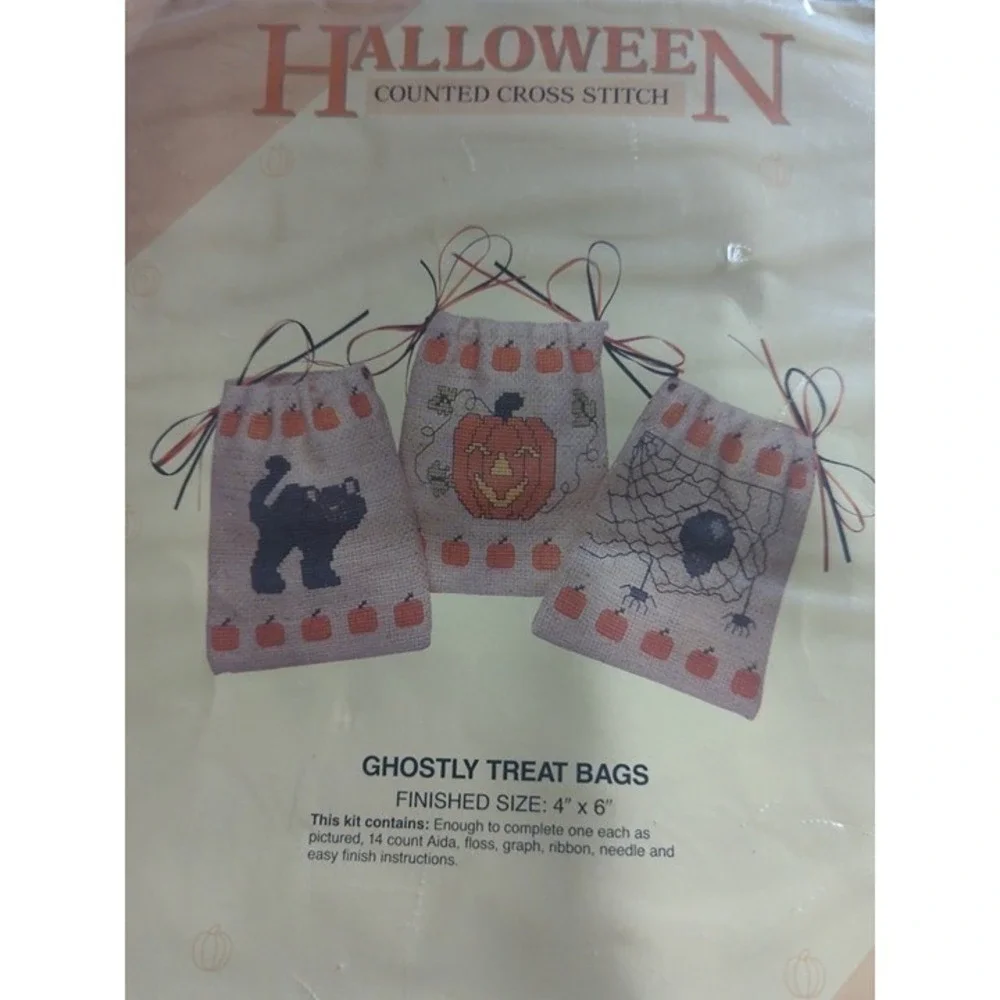 Vintage Halloween Counted Cross Stitch Judee & Company Ghostly Treat Bags